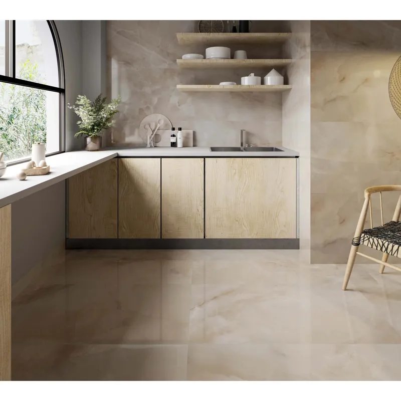 Piastrella in gres porcellanato Nizza Beige smaltato lucido 60x120 cm 1,44 m² Beste Prijs