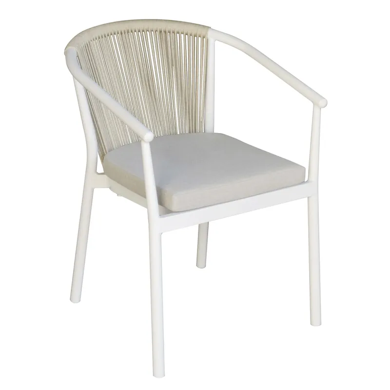 Sedia giardino contract Bco winker alluminio bianco corda beige cuscino beige Tijdelijk Beschikbaar