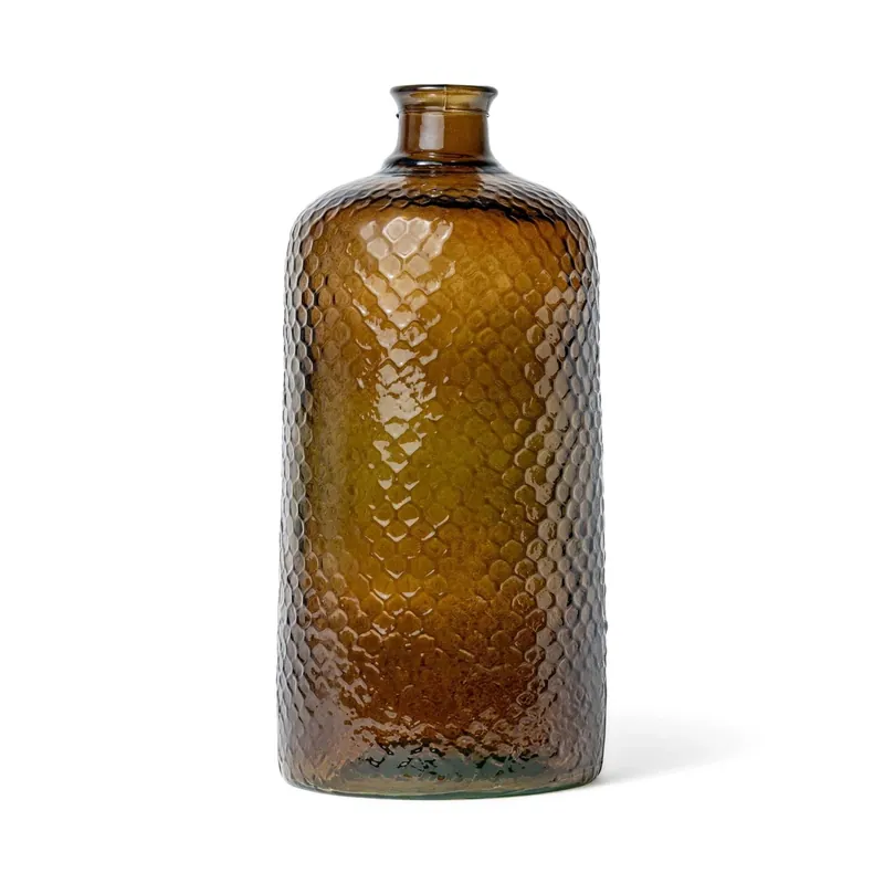 Vaso vitro martellato in vetro scatola avana Ø19xH42 cm verdone Finale Uitverkoop