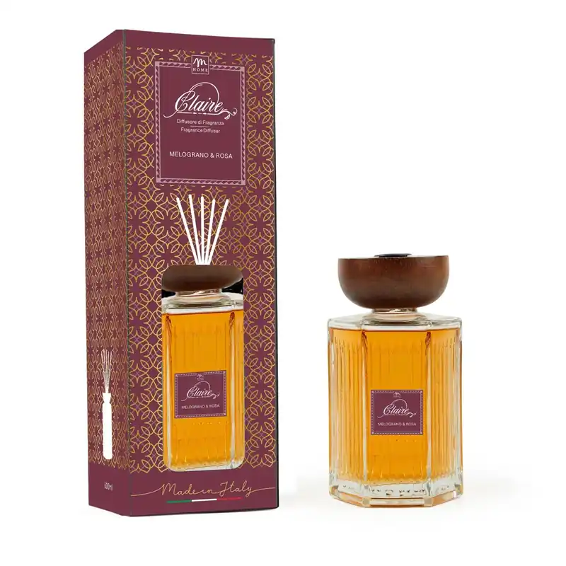 Hoge Kwaliteit Diffusore di fragranza bottiglia Melograno&Rosa tappo legno Clara 1000 ml