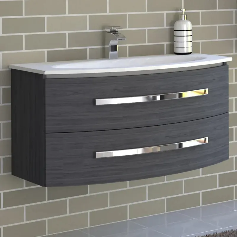 Weekendaanbieding Mobile bagno con base sospeso 2 cassetti e lavabo in mineralmarmo 93x53 cm olmo