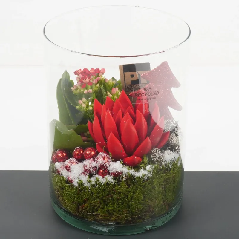 Fabrieksprijs Composizione rossa in vaso cilindrico di vetro Ø cm 15