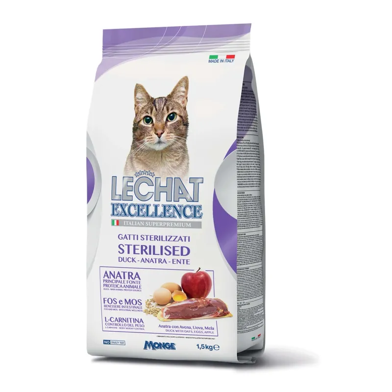 Cibo secco per gatti Monge Lechat Excellence Sterilised con anatra 1,5 kg Op = Op