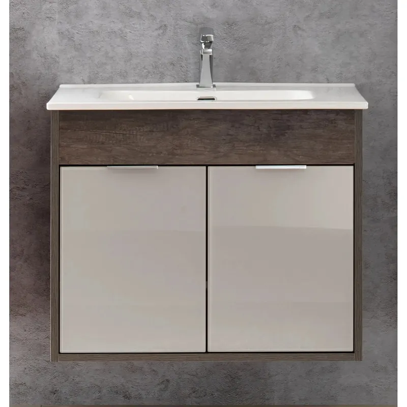 Flitsaanbieding Mobile bagno base lavabo sospeso Lucky 74x60x45,5 cm rovere scuro