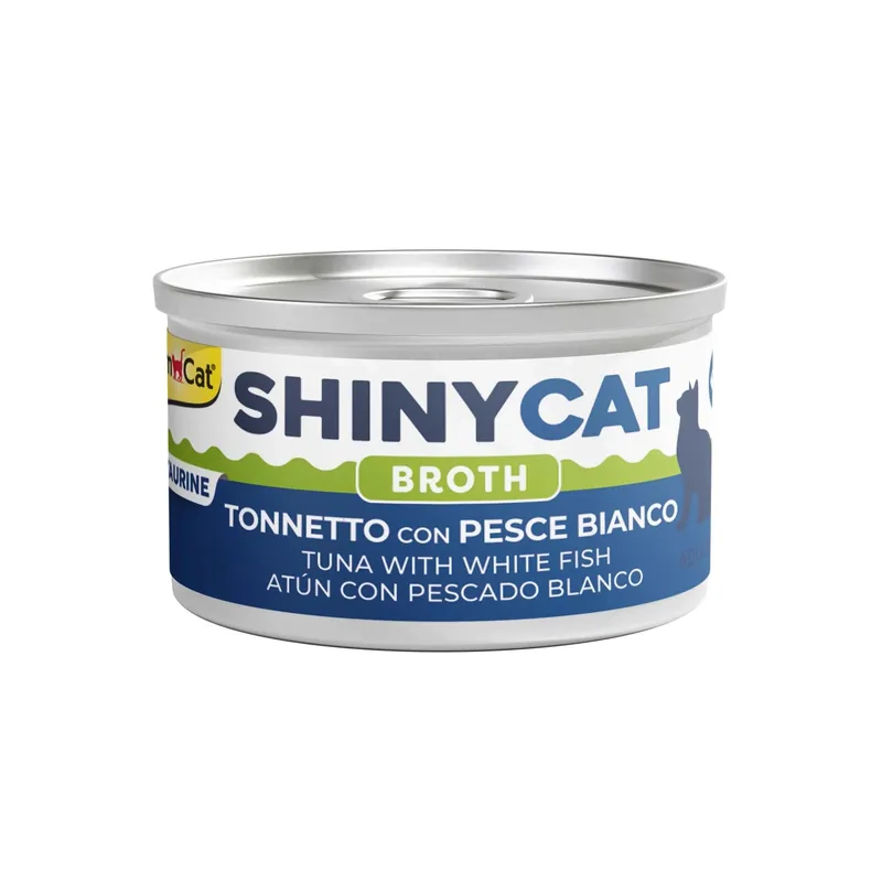 Cibo umido per gatti ShinyCat Broth 64% tonnetto con pesce bianco 70 g Rechtstreeks Van De Fabrikant
