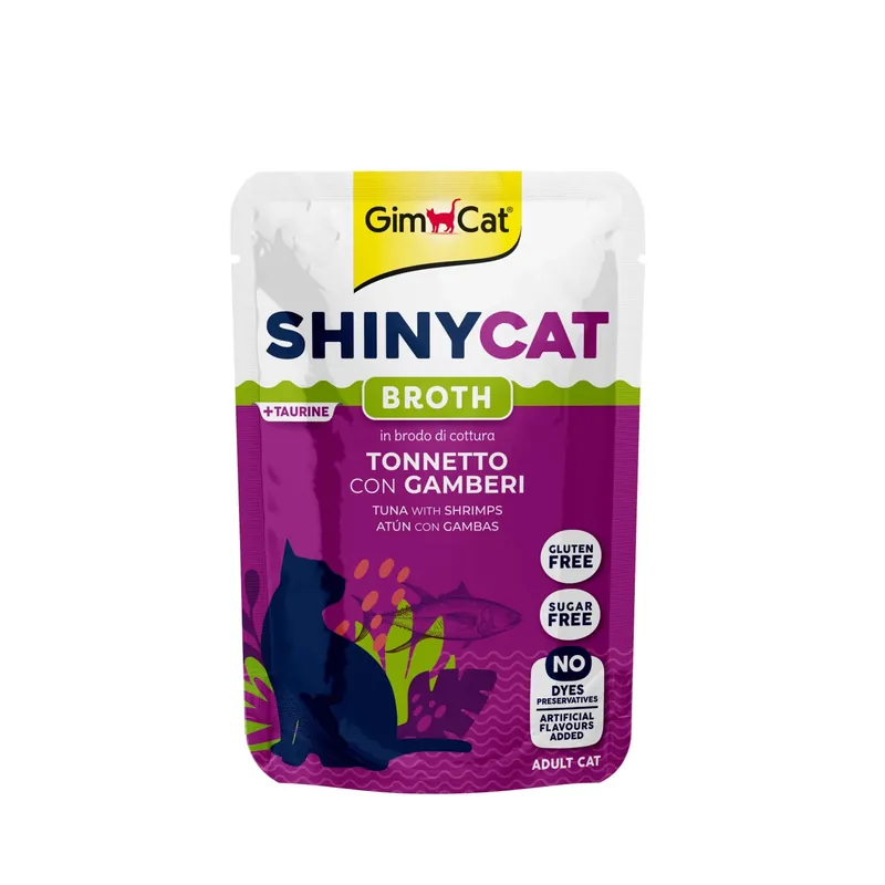 Finale Uitverkoop Cibo umido per gatti ShinyCat Broth 44% tonnetto con gamberi 70 g