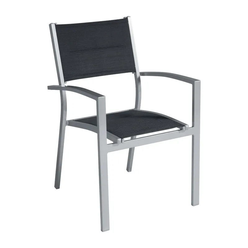 Sedia da giardino con braccioli impilabile in alluminio e txt tortora Op = Op
