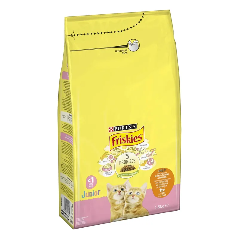 Korting Croccantini per gatti Friskies Junior pollo, latte e verdure 1,5 kg