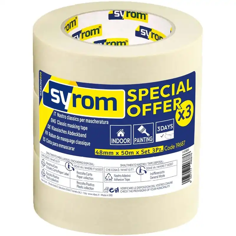 Beperkte Voorraad Nastro adesivo di carta Masking Syrom Avorio 48 mm x 50 m 3 pz