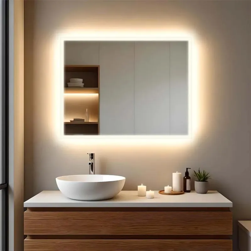 Beperkt Aanbod Specchio con cornice satinata 2,5 cm retroilluminata LED GIDEON 90x70 cm