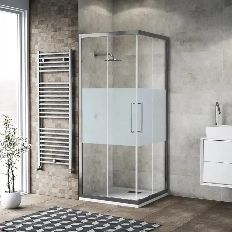 Lato angolo doccia 4 ante scorrevole 93/95 cm cromo serigrafato Weekendaanbieding